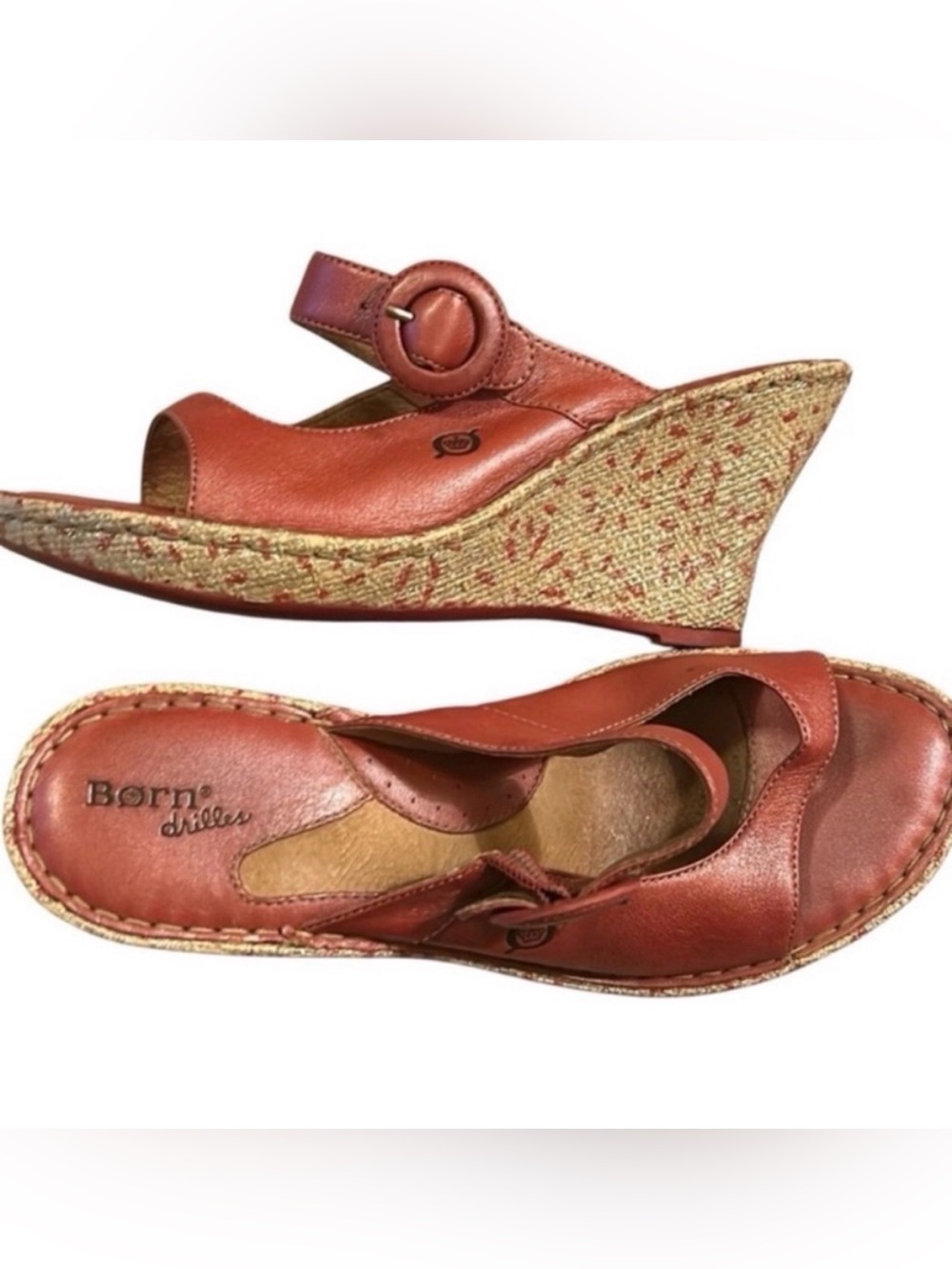 Born Wedge Drilles Sandals in Red Leather with Slight Shimmer